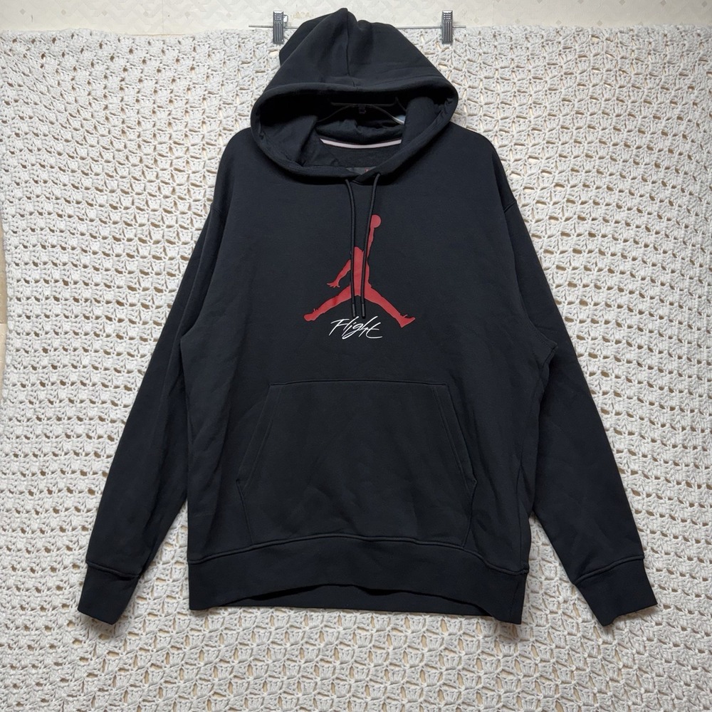 Jordan Flight Hoodie Mens Size L Black Red Jumpman Graphic Fleece Pullover NWT